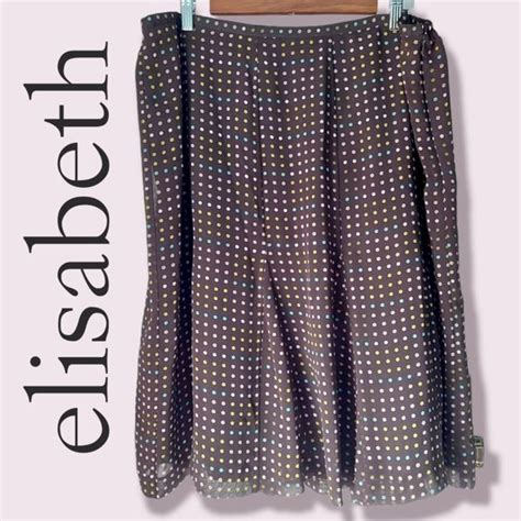 Plus Size Brown Polka Dot Midi Skirt Elisabeth By Liz Claiborne Sz 16W