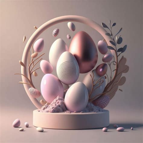 Podium 3D Con Orejas De Conejo Y Huevos De Pascua Escena Con Un