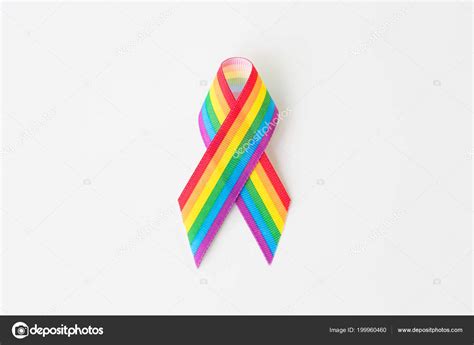 Close Up Of Gay Pride Awareness Ribbon On White Stock Photo Syda