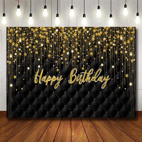 Bonvvie Gold Star Glitter Happy Birthday Photo Background Black Adult Theme Party Decoration