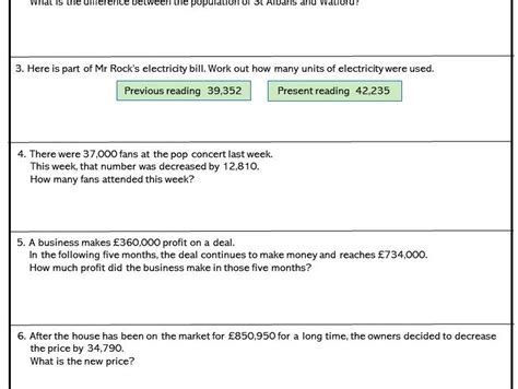 Subtraction With More Than 4 Digit Numbers Higher Teaching Resources