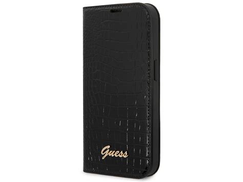 Guess Croco Folio Pasje IPhone 14 Pro Max Hoesje Zwart