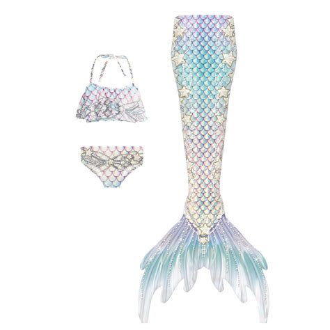 Rovga 8 9 Years Girls Swimsuit Sleeveless Fish Tail Set 3 Piece Bathing Suits Bikini Set