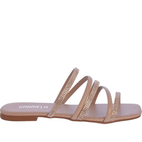 Rasteira Gabriela Detalhe Tiras Strass Nude Bege