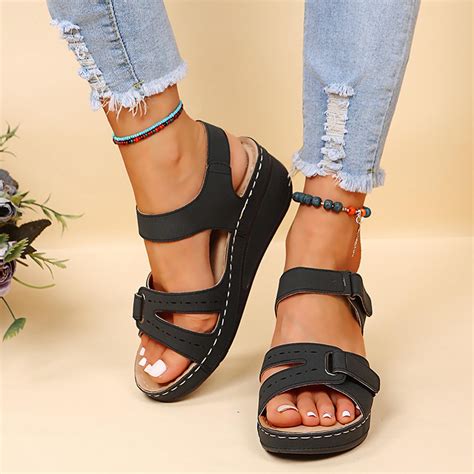 Borniu Orthotic Sandals For Women Plantar Fasciitis Sandals With Arch Support Buckle Strap Wedge