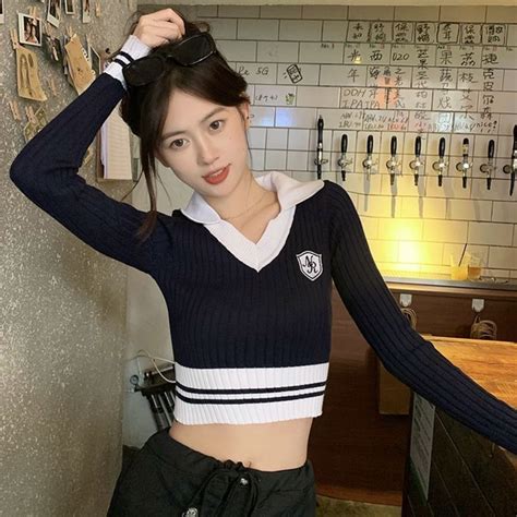 Jual COD Aroana American Hot Girl Hit Warna Lengan Panjang Rajutan Sweater Wanita Musim