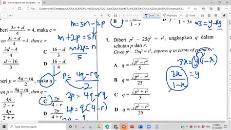 Kertas 1 Spm Rumus Algebra Bab 3 Tingkatan 2 Youtube