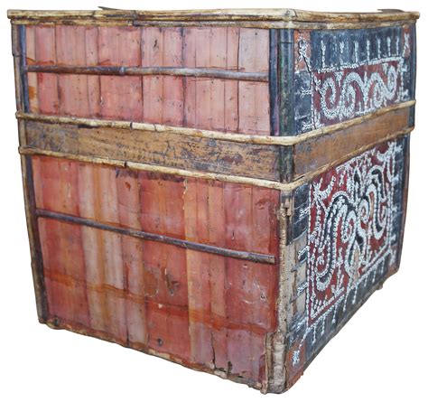 Antique Indonesian Sasak Lontar Wedding Storage Box Palm Leaf Bamboo