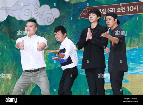 From Left South Korean Mc And Comedian Kang Ho Dong Comedian Lee Soo