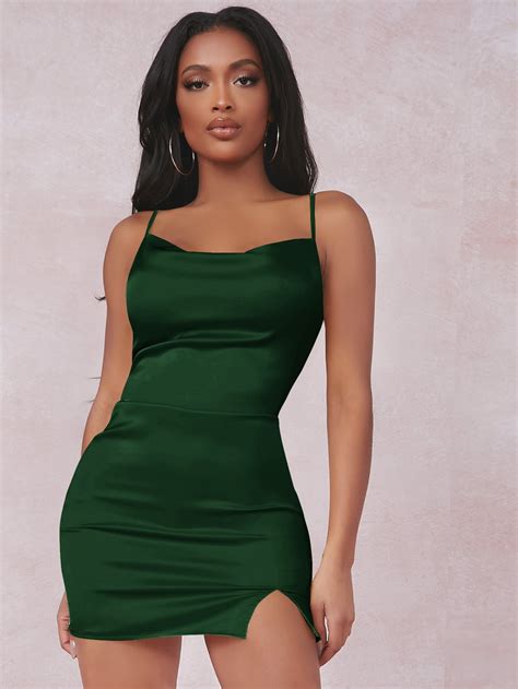 Split Detail Satin Cami Bodycon Dress