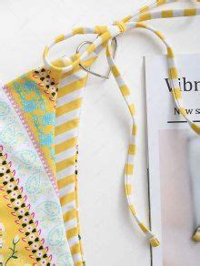 Zaful Ethnic Print Heart Ring Tie Side String Bikini Swimwear In Yellow Zaful