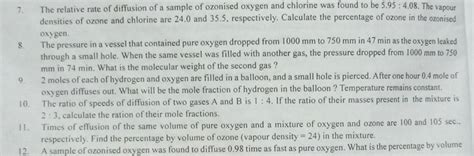 7 The Relative Rate Of Diffusion Of A Sample Of Ozonised Oxygen And Chlo