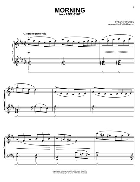 Morning From Allegro Non Troppo Arr Phillip Keveren By Edvard Grieg Sheet Music For Easy