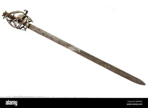 A Fine Antique Italian Basket Hilt Sword Schiavona Isolated On White