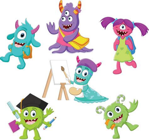 Cute monster school cartoon collection 15219479 Vector Art at Vecteezy