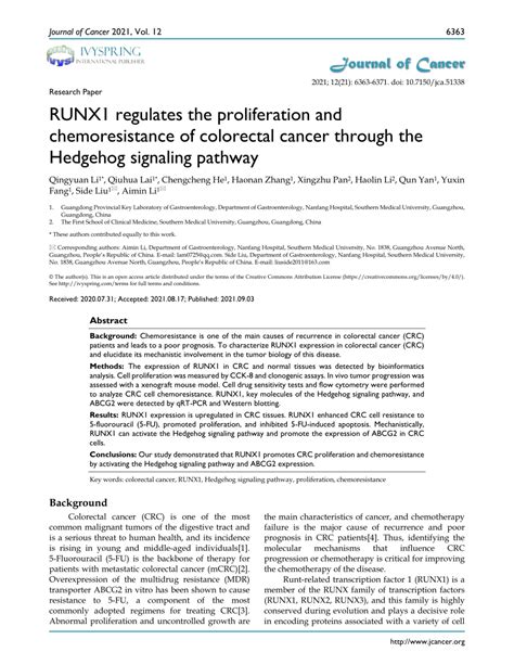 Pdf Runx Regulates The Proliferation And Chemoresistance Of