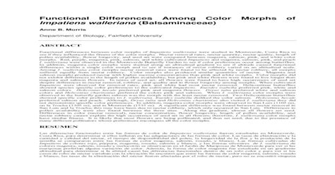 Functional Differences Among Color Morphs Of Impatiens Walleriana