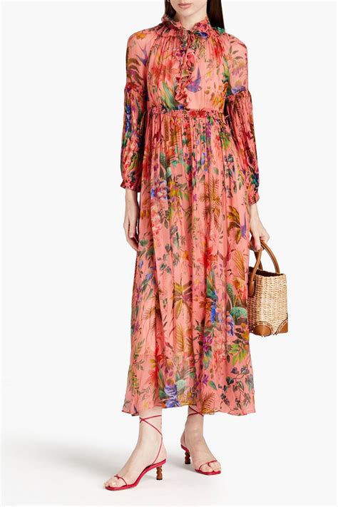 Zimmermann Floral Print Silk Crepon Midi Dress The Outnet