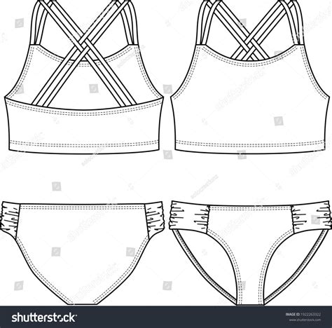Girls Swimwear Bikini Fashion Flat Sketch Stock Vector Royalty Free Shutterstock