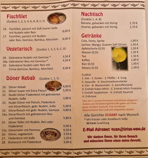 Speisekarte Von Lotus Imbiss Wei Wasser Pub Bar Wei Wasser Oberlausitz