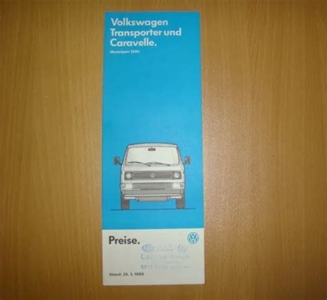 VW T3 PROSPEKT Preisliste Der Caravelle Transporter Volkswagen 1990