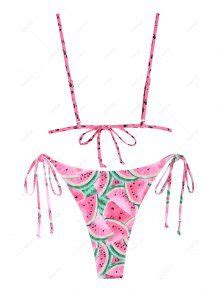 Zaful Watermelon Print Tied String Bikini Swimwear In Light Pink