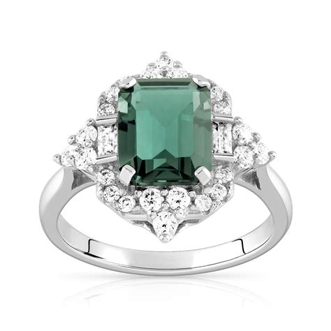 Bague Argent 925 Pierre Imitation Verte Rectangulaire Et Zirconias MATY