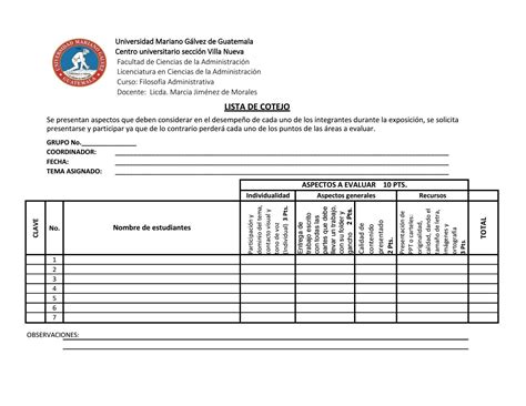 Lista De Cotejo T 233 Cnicas De Evaluaci 243 N Docsity En 2021 Lista De Riset