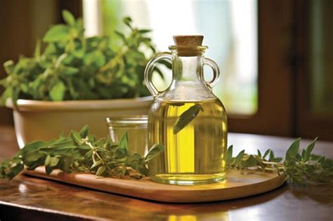 Premium Ai Image A Bottle Of Olive Oil Sits On A Tray With A Plant In