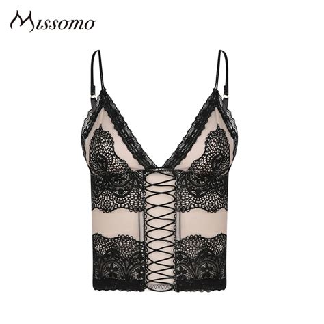 Missomo Sexy Black Lace Bra Women Patchwork Lace Up Hollow Out Wire