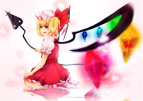 Blonde Hair Bow Dress Fang Flandre Scarlet Hat Naruleiin Ponytail Red Eyes Short Hair Socks