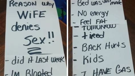 Mans List Of Excuses From Wife To Avoid Sex Backfires The Courier Mail