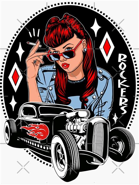 Rockabilly Style Pinup Girl Vintage Classic Hot Rod Rock And Roll