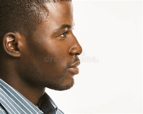 Serious African American Man Looks Confident Close Up Profile Of