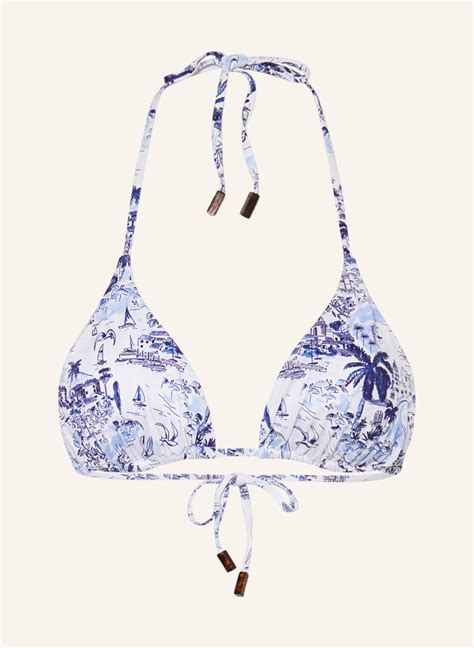 VILEBREQUIN Triangel Bikini Top RIVIERA FLEUR In Weiss Dunkelblau Hellblau