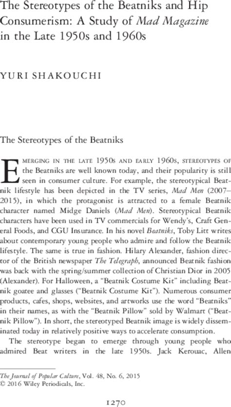 The Stereotypes of the Beatniks and Hip Consumerism: A Study of Mad
