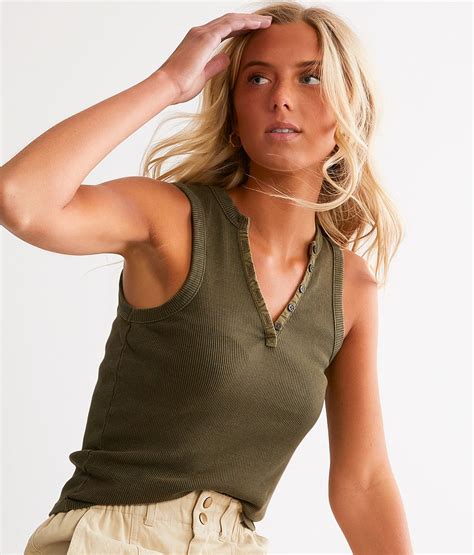 Gilded Intent Washed Henley Tank Top Womens Tank Tops In Washed