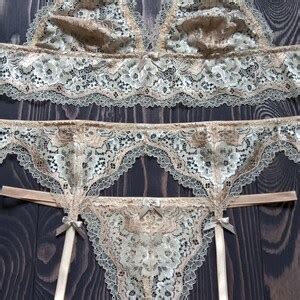 Beige Garter Belt Lingerie Set Sexy Lingerie Beige Boudoir Lingerie Beige Garter Belt