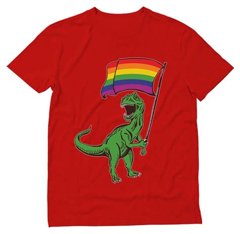T Rex Rainbow Flag Gay Pride Shirt Casual LGBTQ Wear Love Is Love Equality Message
