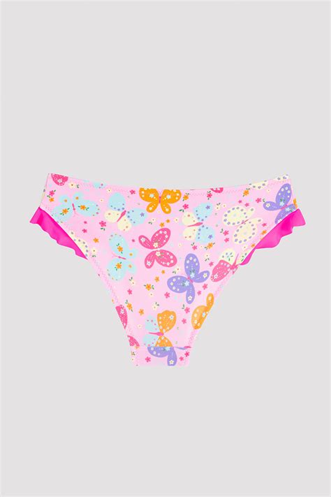 Çok Renkli Kız Çocuk Butterfly Frill Bandeau Bikini Set PLCZ963Z22IY MIX Çok Renkli Penti