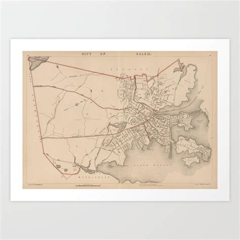 Vintage Map Of Salem Massachusetts 1891 Art Print By Bravuramedia Society6