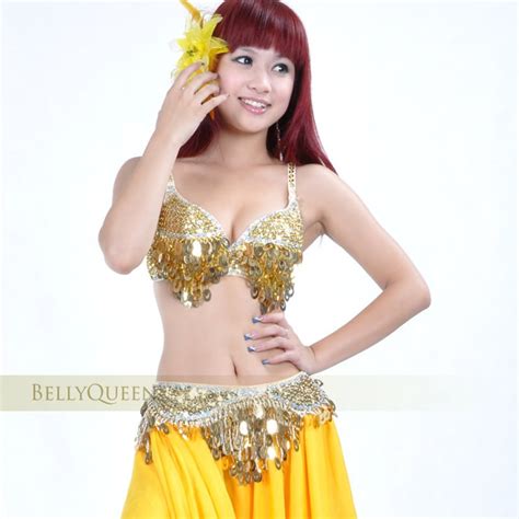 Belly Dance Costumes Sequins Shining Bra Top Hip Belt Chain Pcs Set