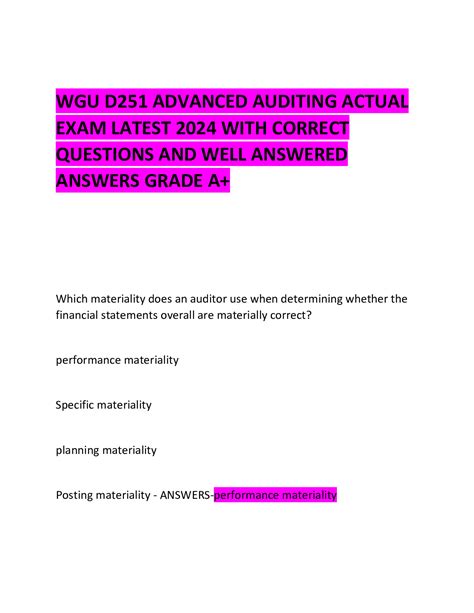 Wgu D Advanced Auditing Final Exam Questions With Correct