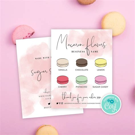 Macarons Flavor List Template, Editable Macaron Bar Sign Watercolor
