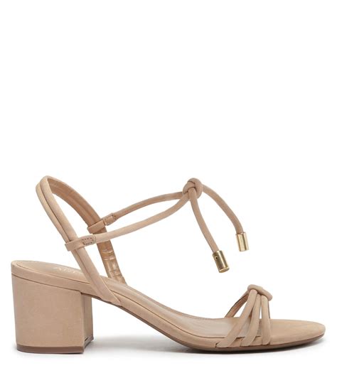 Sandália Nude Salto Bloco Nobuck Tiras Camila Arezzo Arezzo Normandia SP