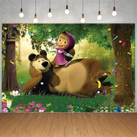 Buy Masha and The Bear Birthday Party Backdrop, 5 x 3 ft Masha & The ...