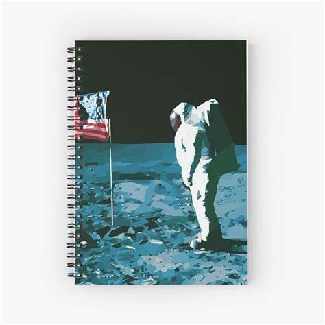 Cuaderno De Espiral Astronauta Con Bandera En La Luna Luna Cohete