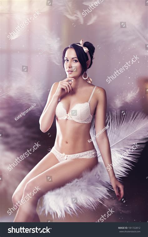 Beautiful Woman White Lingerie Sitting On Stock Photo Edit Now