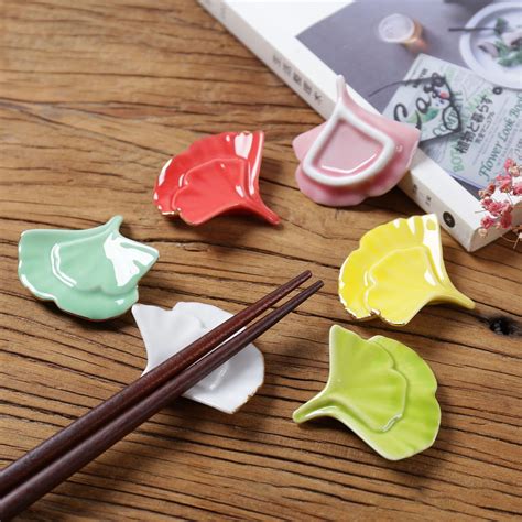 1 6pcs Dream Lifestyle Japanese Chopstick Rest Reusable Elegant Leaf Shape Ceramic Rack Stand