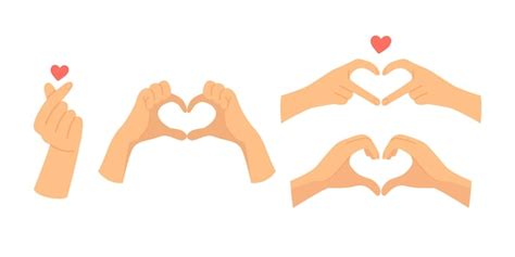 Premium Vector Set Of Hand Gestures Of Finger Heart Love Hand Sign